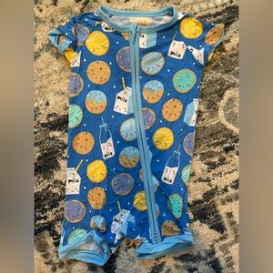 Little Sleepies Shorty 6-12m Blue Cookie and Milk Kids One Piece EUC